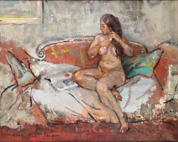 Maxwell Stewart Simpson, 1896-1984, Girl Combing Hair, Oil on Canvas