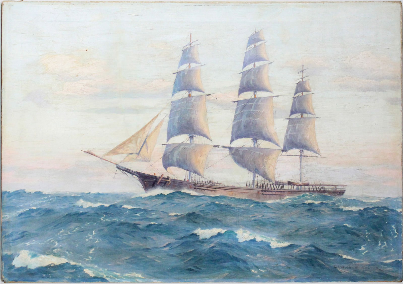 Charles Rosner, 1894-1975, Clipper Ship Westward Ho, Oil on Canvas: Charles Rosner1894-1975Clipper ShipOil on CanvasInscribed verso, signed l.r.24 1/4 x 34 1/4 in. (61.6 x 87 cm.)