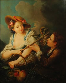Robert Adam, Lady and Boy Carrying Fruit, Oil on Canvas