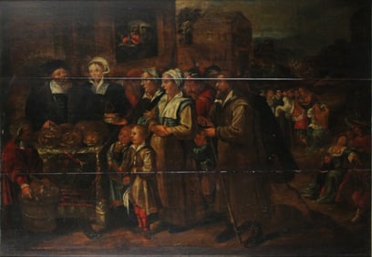 Renaissance Village Scene, Oil on Panels