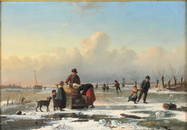 Louis Smets, 1840-1896, Children Playing on Ice, Oil on Canvas Laid on Board