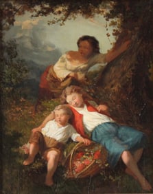 Children Napping Under a Tree, Oil on Panel