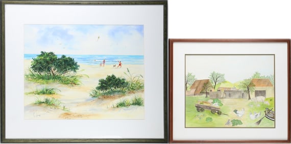 M. Gray, People on the Beach, Watercolor