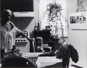 Latoya Ruby Frazier, 1982-, Grandma Ruby and J.C. in her Kitchen, Black and White Photograph