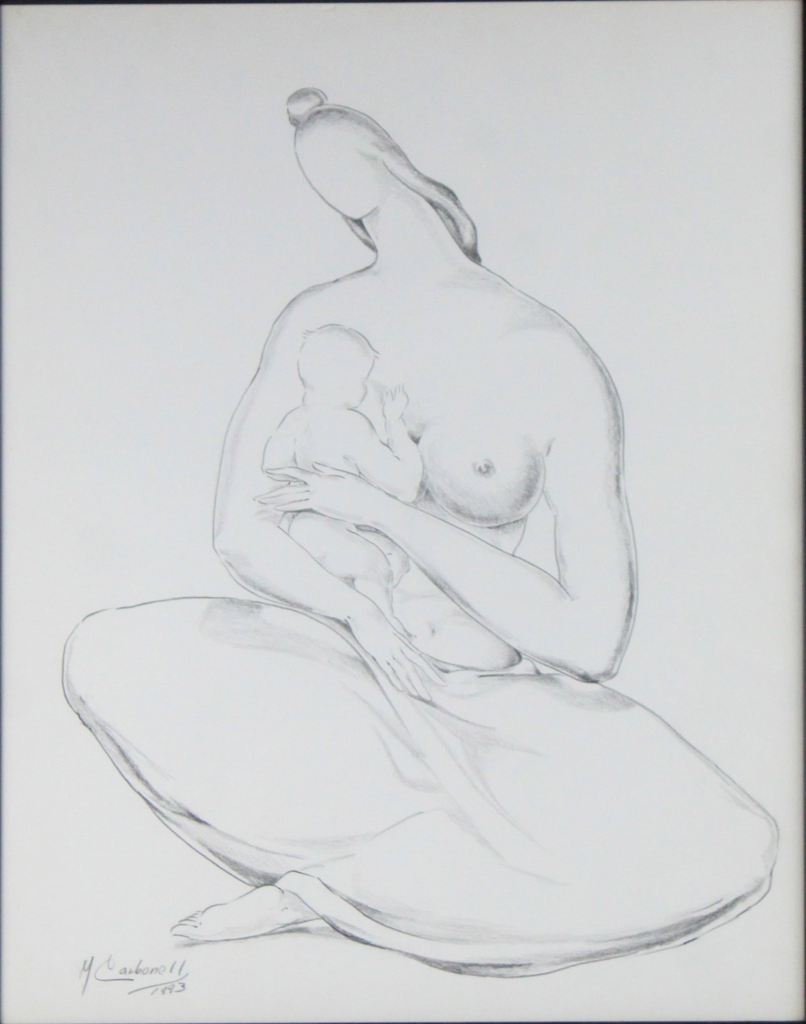 Manuel Carbonell, Cuban/American 1918-2011, Mother and Child, Charcoal on Paper: Manuel Carbonell Cuban/American, 1918-2011 Mother and Child Charcoal on Paper Signed l.l. and dated 1993. Sight: 30 1/4 x 23 3/4 in. (76.8 x 60.3 cm.), Frame: 32 x 25 1/2 in. (81.3 x 64.8 cm.)