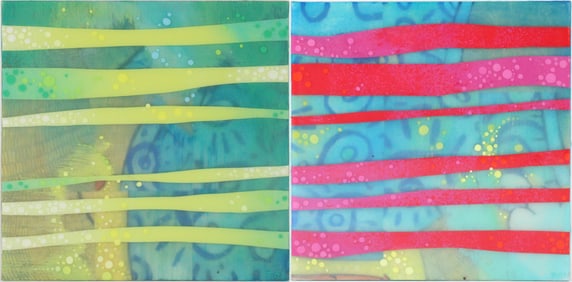 Nancy Tobin, Strata I and Strata II, Acrylic and Paper on Panel