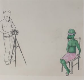 Kojo Griffin, 1971-, Untitled (Man Photographing Woman), Mixed Media on Paper
