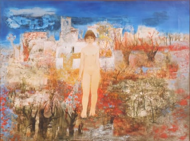 Pierre Lavarenne, French 1928-, Baigneause Debout au Bord de L'eau, Oil on Canvas