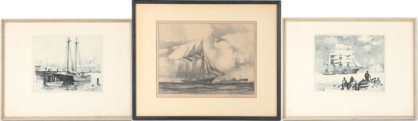 Gordon Hope Grant, 1875-1962, Three Maritime, Lithographs: Gordon Hope Grant1875-1962Three MaritimeLithographsTitled "Sail and Steam", "Home Port" and "Fishing Port". All signed in pencil.Sight: 10 1/2 x 14 in. (26.7 x 35.6 cm.),