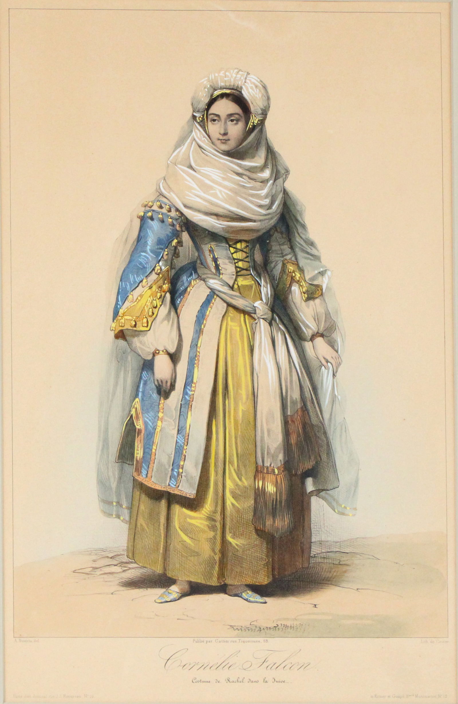 Achille Deveria, 1800-1857, Cornelie Falcon as Rachel in La Juive, Lithograph: Achille Deveria1800-1857Cornelie Falcon as Rachel in La JuiveLithographSimilar example in the Victoria and Albert Museum.Sight: 15 1/4 x 9 3/4 in. (38.7 x 24.8 cm.), Frame: 20 3/4 x 15 in. (52.7 x 38.