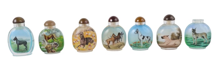 Seven Chinese Reverse Painted Dog Snuff Bottles