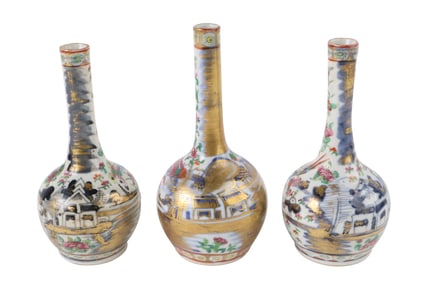 Three Chinese Famille Rose Porcelain Bud Vases