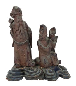 Chinese Carved Wood Statue of Two Figures