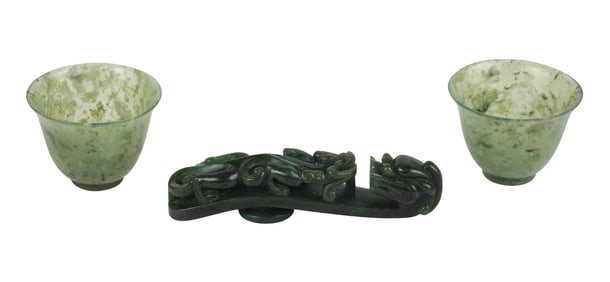 Pair of Chinese Green Jade Cups