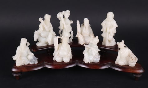 Set of Eight Chinese Carved Stone Immortal Figures