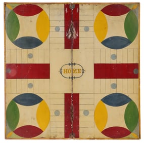 Painted Wood Parcheesi Hinged Game Board