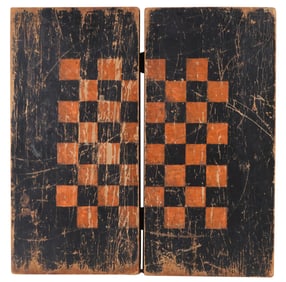 Folk Art Painted Wood Folding Game Board Box