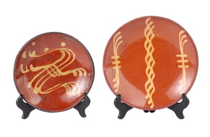 Two Redware Slip Decorated Plates