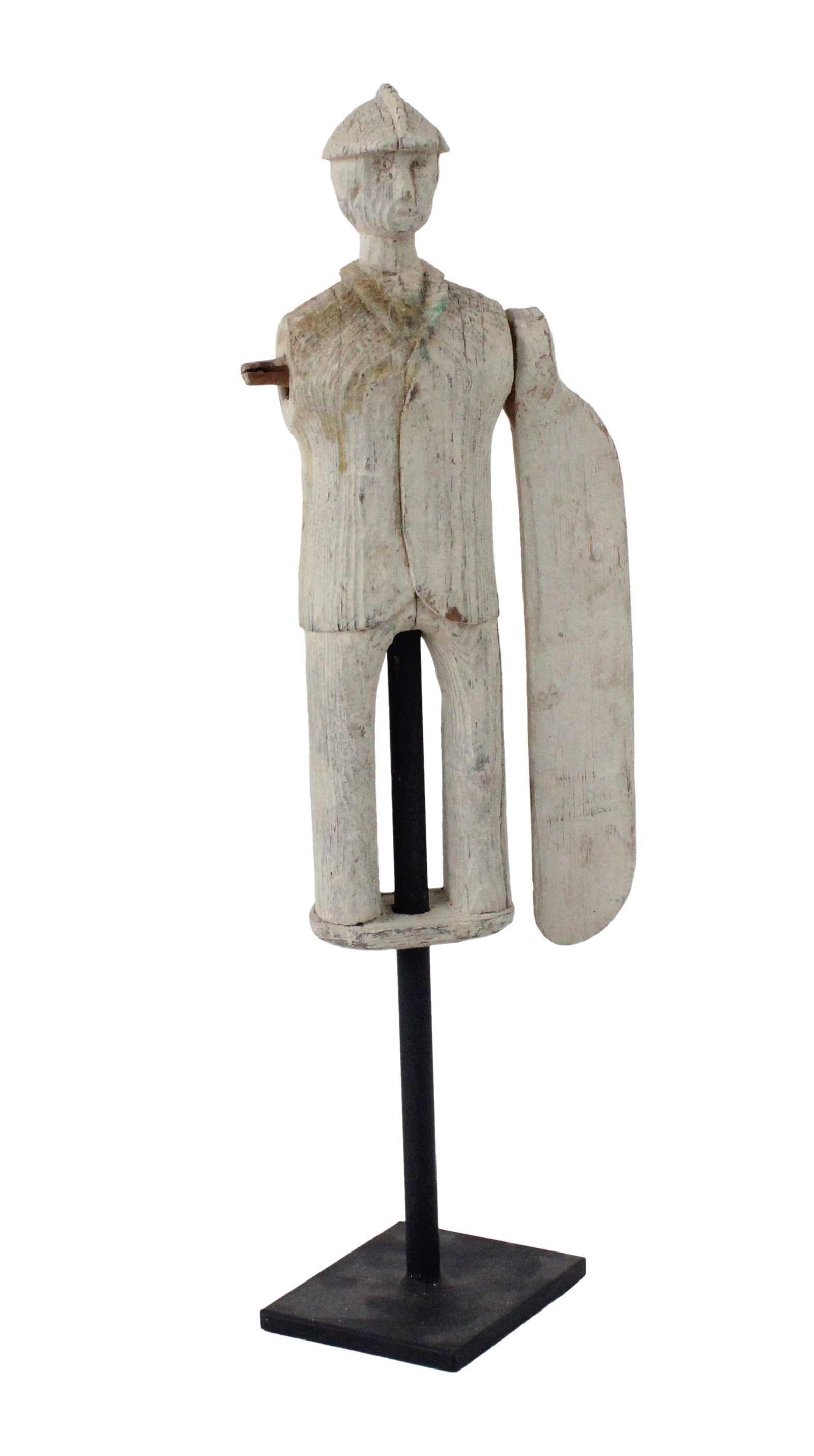 Folk Art White Painted Wood Whirligig: Folk Art White Painted Wood Whirligig American, 19th C. One paddle off but present. Provenance: Property from a Private New England Collection Overall: 13 1/2 x 4 1/2 in. (34.3 x 11.4 cm.)