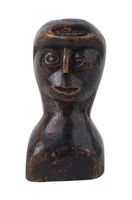 Folk Art Carved and Ebonized Wood Bust of a Man