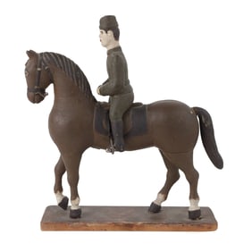 Carved and Painted Figure of a World War I Solider on Horseback
