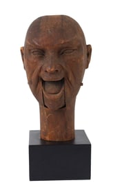Folk Art Carved Pine Ventriloquist Head