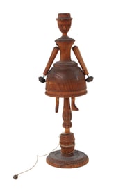 Folk Art Carved Wood Dancing Female String Toy