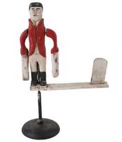 Folk Art Carved and Painted Wood Whirligig of Foxhunter