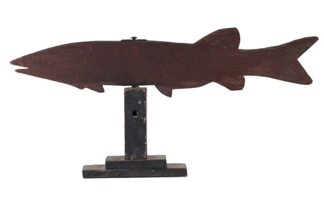 Folk Art Carved and Painted Wood Trout Weathervane