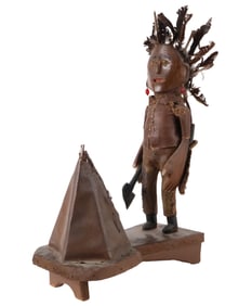 Folk Art Painted and Feathered Figure of a Native American