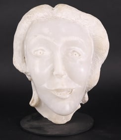 Folk Carved White Stone Head