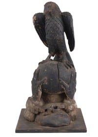 Large Folk Carved Black-Painted Wood Sculpture of Shackled Hands Holding an Eagle