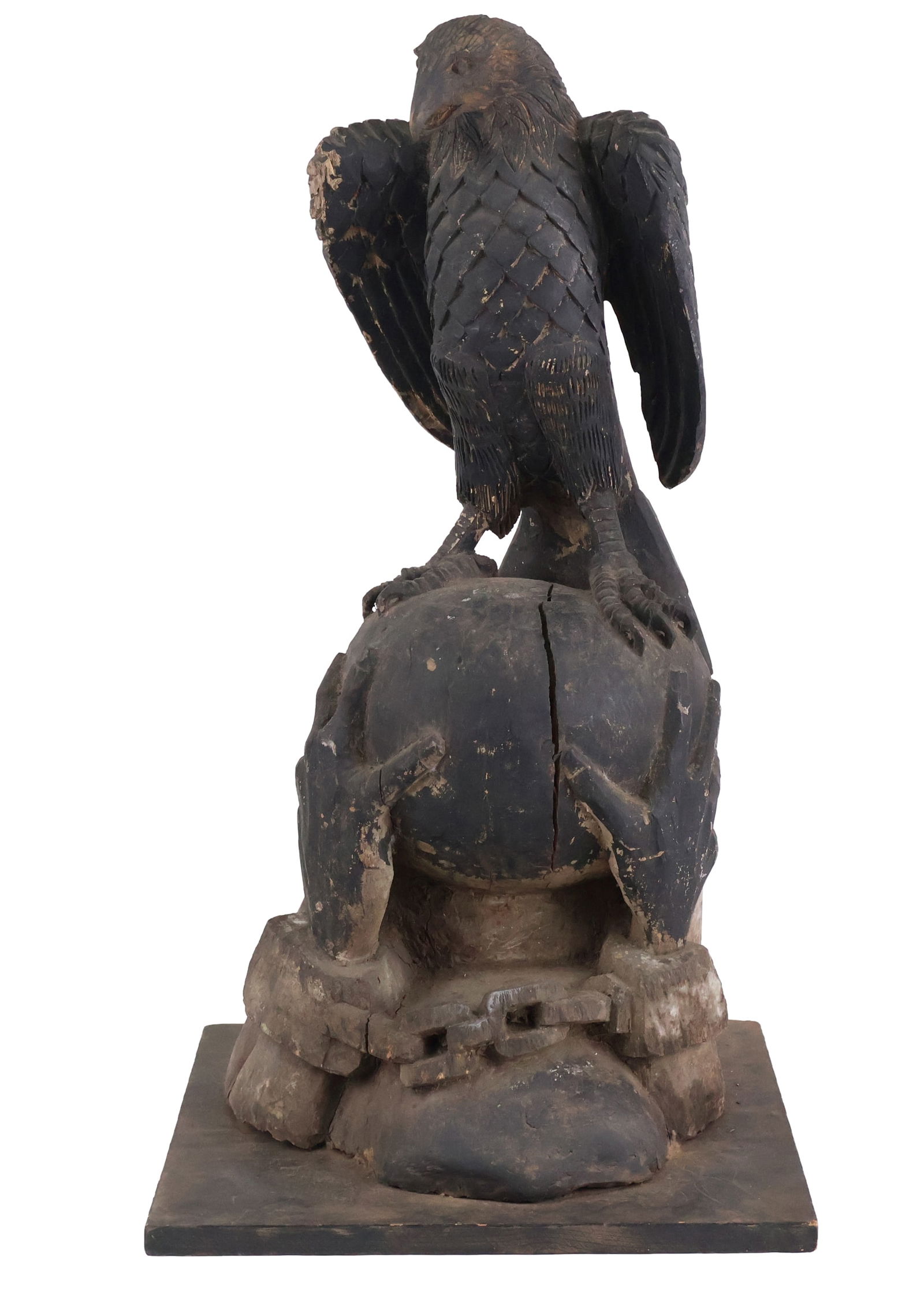 Large Folk Carved Black-Painted Wood Sculpture of Shackled Hands Holding an Eagle (1 of 14)