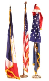 Three American Flags on Stands