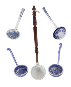 Five Blue and White Porcelain Ladles