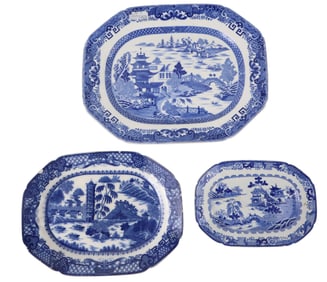 Three Blue and White Transferware Platters