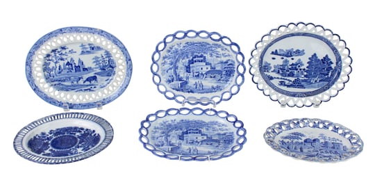 Six Reticulated Pearlware Oval Platters