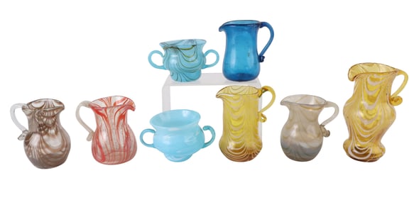 Eight Nailsea Art Glass Table Articles