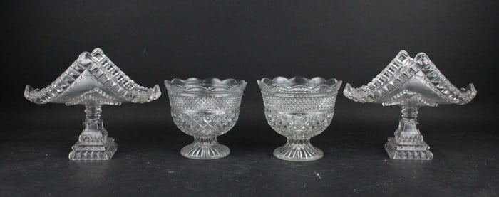 Two Adams & Co. Crystal Wedding Pattern Banana Stands