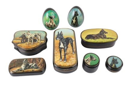 Six Great Dane Decorated Lacquer Boxes