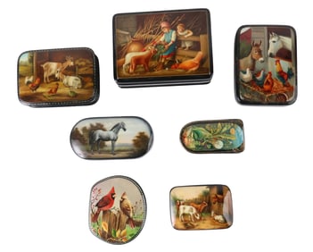 Seven Animal Decorated Lacquer Boxes