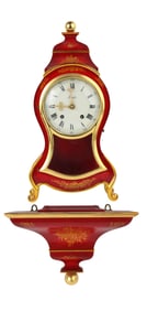 Zenith Red Painted Mantel Clock and Shelf