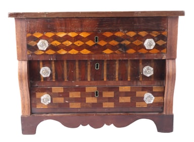Empire Style Inlaid Mahogany Miniature Chest with Secret Drawer