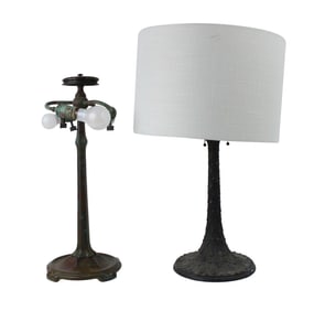 Two Art Nouveau Style Patinated Metal Table Lamps