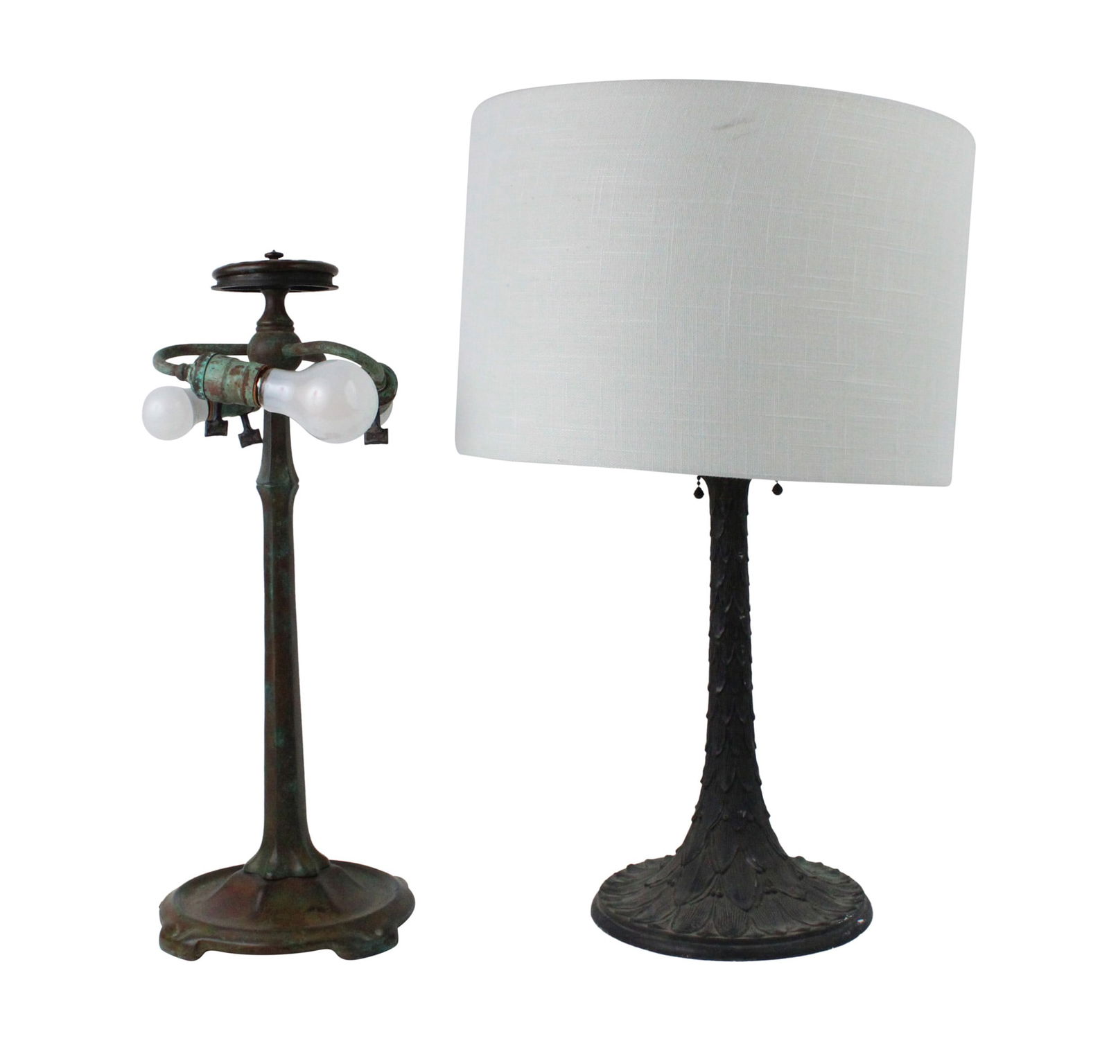 Two Art Nouveau Style Patinated Metal Table Lamps (1 of 10)