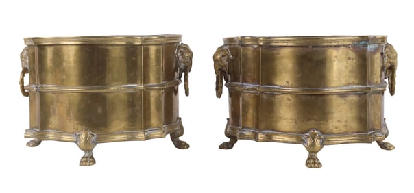 Pair of Empire Style Brass Jardiniere
