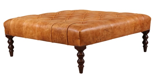 George Smith Brown Leather Square Tufted Ottoman