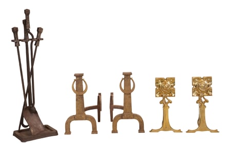 Pair of Brass Art Nouveau Andirons