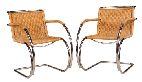 Pair of Mies van der Rohe MR Rattan Armchairs