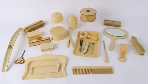 Group of Ivory Celluloid Pyralin Vanity and Desk Articles
